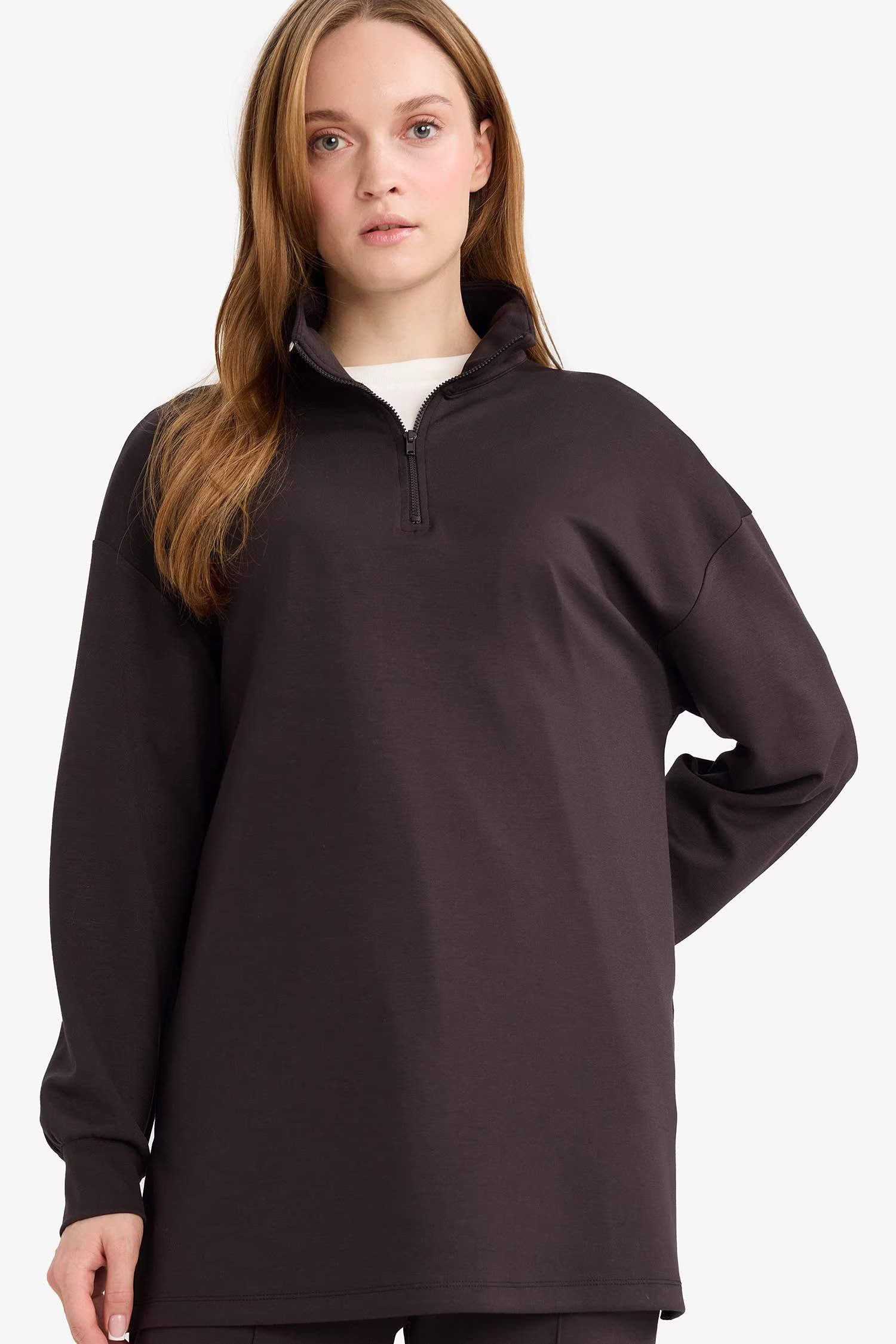 Regular Fit Fermuarlı Yaka Uzun Kollu Tunik 